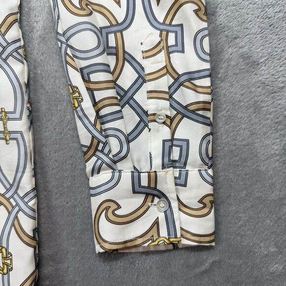 J. McLaughlin Top Womens Small Silk Geometric Long Sleeve Collared Blouse Button - Picture 6 of 9